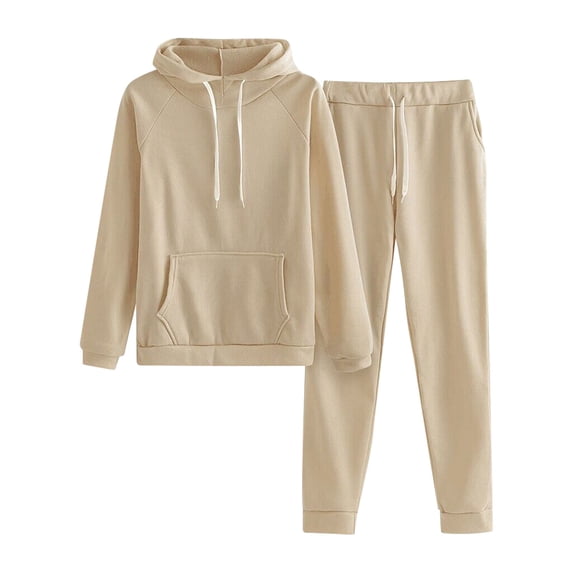 JSKUMAR Jogger Sets for Women Casual 2 Piece Lounge Sets Spring Sweatshirt Drawstring Sweatpants Outfits Matching Sweatsuits (Khaki,XL)