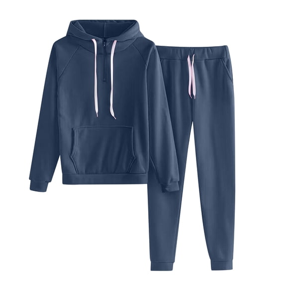 JSKUMAR Jogger Sets for Women Casual 2 Piece Lounge Sets Spring Sweatshirt Drawstring Sweatpants Outfits Matching Sweatsuits (Navy,XL)