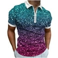 thumbnail image 1 of JSKUMAR Men's Casual Tops Short Sleeve T-Shirts Quarter Zip Lapel V Neck Tops Striped/Colorblock Printed Blouses Slim Fit Shirts Multicolor,L, 1 of 5