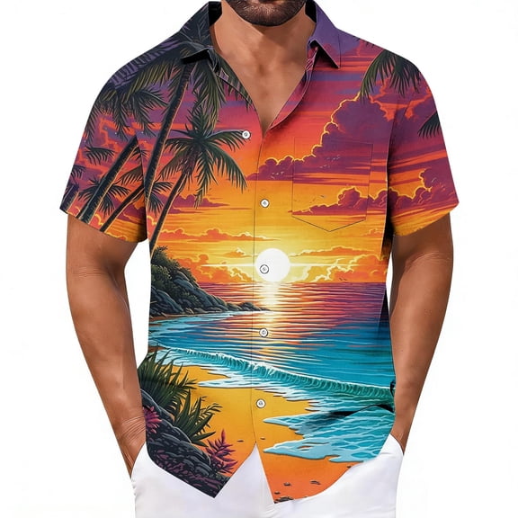 JSKUMAR Men's Hawaiian Printed Short Sleeve Shirts Tropical Graphic Button Down Holiday Shirt Vacation Casual Beach Outfit Multicolor-2,3XL