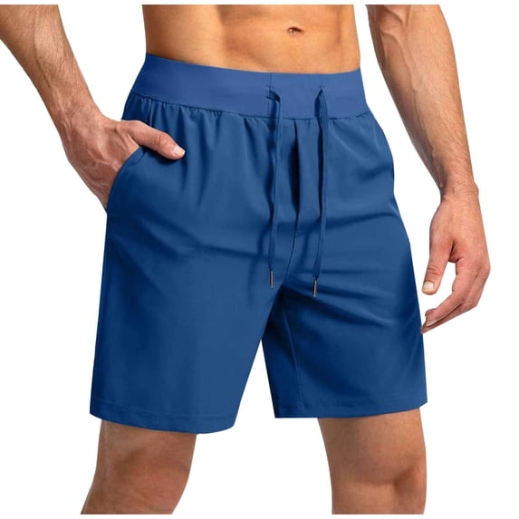 JSKUMAR Men's Running Shorts with Zipper Pockets Lightweight Drawstring Waist Comfy Shorts for Outdoor Running Sports Athletic Gym Dark Blue|2XL
