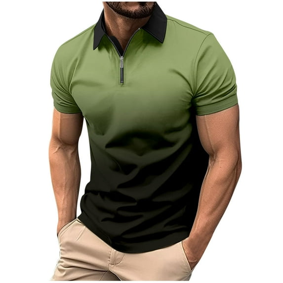 JSKUMAR Men's Polos Shirts Causal Short Sleeve Summer Henley Shirt Color Block Pullover Gym Workout Tee Tops Army Green-2,S