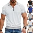 thumbnail image 1 of JSKUMAR Men's Zipper Polor Shirt Short Sleeve Knit Lapel Casual T Shirt Classic Fit Tops Lightweight Golf Tops White,3XL, 1 of 6