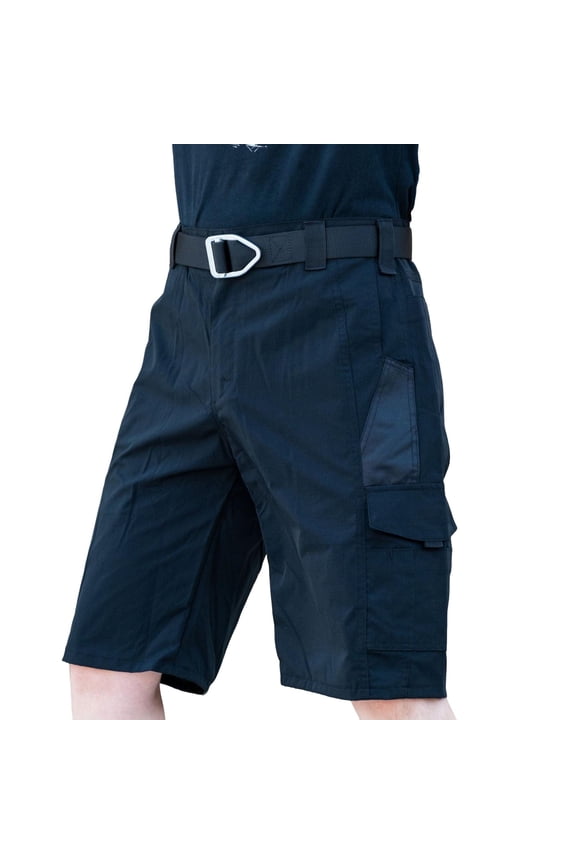 Mens Cargo Short Tactical Stretch Elastic Waist Work Shorts with Multi Pocket Belt Outdoor Hiking Travel Black,S