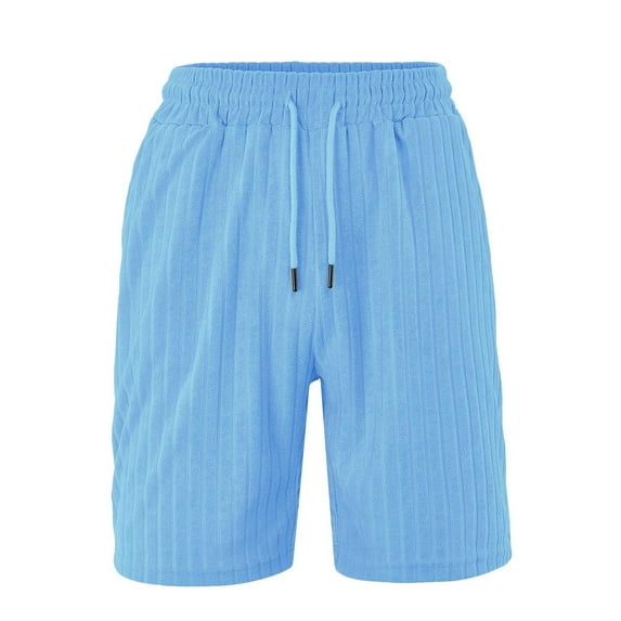 JSKUMAR Mens Denim Vintage Shorts Casual Summer Striped Summer Beach Elastic Waist Drawstring Shorts with Pockets Light Blue,2XL