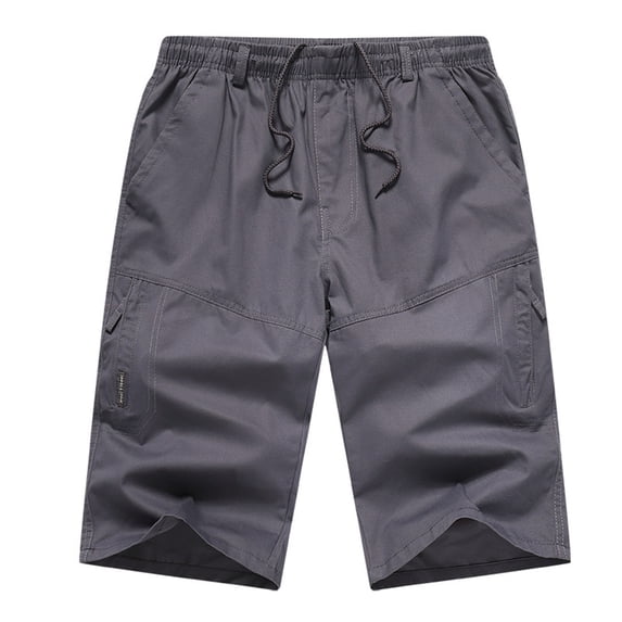 JSKUMAR Mens Elastic Waist Cargo Shorts Casual Drawstring Relaxed Fit Hiking Outdoor Shorts Multi Pockets Dark Gray,2XL