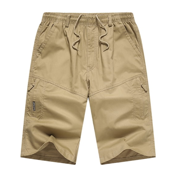 JSKUMAR Mens Elastic Waist Cargo Shorts Casual Drawstring Relaxed Fit Hiking Outdoor Shorts Multi Pockets Yellow,XL