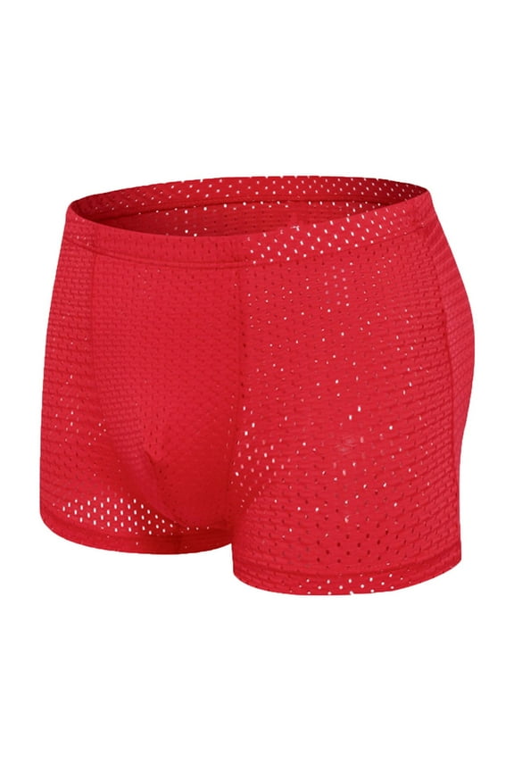 Mens Padded Underwear Stretchy Lightweight Breathable Moisture Wicking Boxer Briefs Soft Micro Modal Panties (Red,XL)