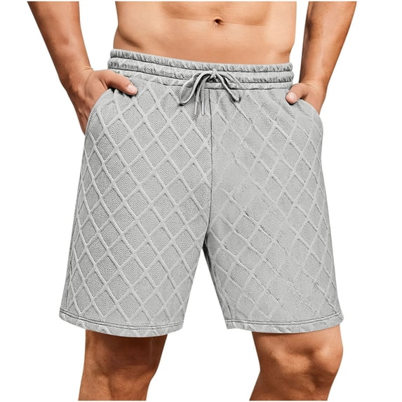 JSKUMAR Mens Sweat Shorts Elastic Waist Drawstring Summer Beach Stretch Texture Waffle 7 inch Shorts with Pocket Gray,3XL