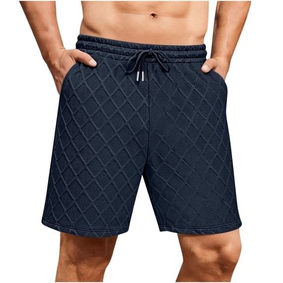 JSKUMAR Mens Sweat Shorts Elastic Waist Drawstring Summer Beach Stretch Texture Waffle 7 inch Shorts with Pocket Navy,L