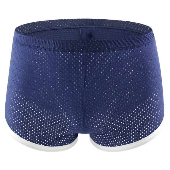 JSKUMAR Mesh Booty Shorts for Men Lounge Running Athletic Fitness Boxer Briefs Breathable Underwear Ranger Panties (Dark Blue,M)