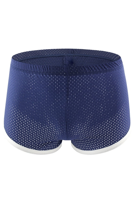 Mesh Booty Shorts for Men Lounge Running Athletic Fitness Boxer Briefs Breathable Underwear Ranger Panties (Dark Blue,XL)