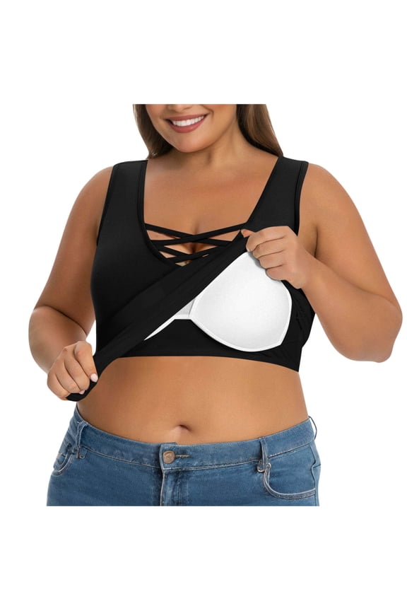 Plus Size Built in Bra Tank Tops for Women 2026 Summer Basic Sleeveless Low Cut Halter Athletic Shirts (Black,3XL)