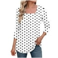 thumbnail image 1 of JSKUMAR Polyester T Shirts 3/4 Sleeve Polka Dots Print Tops for Women Square Neck Plus Size Tunic Blouses Spring Fall (XL, White), 1 of 5