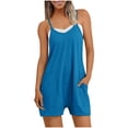 thumbnail image 1 of JSKUMAR Rompers for Women Summer Sleeveless Short Casual Overalls Boho Spaghetti Strap Jumpsuit with Pockets (Sky Blue,S), 1 of 8