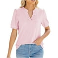thumbnail image 1 of JSKUMAR Short Sleeve V Neck Tops for Women Solid Casual Summer 2024 Trendy Blouses Pink,L, 1 of 6