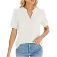 thumbnail image 1 of JSKUMAR Short Sleeve V Neck Tops for Women Solid Casual Summer 2024 Trendy Blouses White,XL, 1 of 6