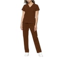 thumbnail image 1 of JSKUMAR Stretch Scrub Set for Women V-Neck Short Sleeve Tops Drawstring Cargo Pants Moisture Wicking Medical Uniform (Brown,M), 1 of 8