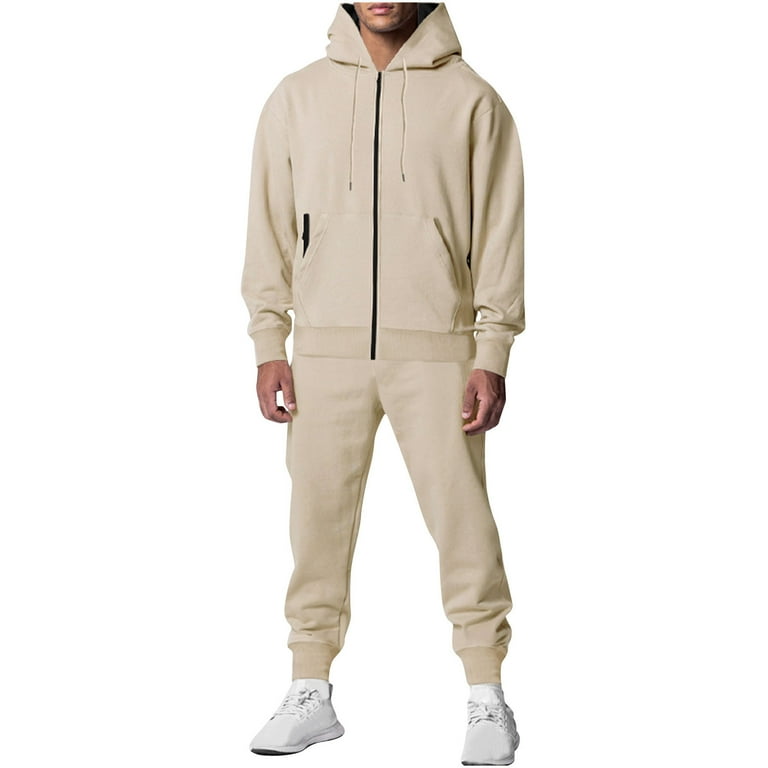 Savings Sweatsuits for Men 2 Piece Tracksuit Sets Full Zip Hoodie Sweatpants Casual Sports Jogging Suits Beige 3XL Walmart