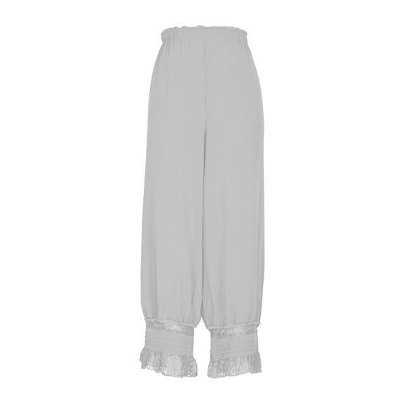 JSKUMAR Vintage Pants for Women Lace Trim Ruffle Bloomers Boho Elastic Mid Waist Comfy Trendy Long Pants Pajama Bottoms (S, White)
