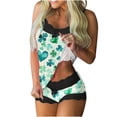 thumbnail image 1 of JSKUMAR Women's 2 Piece Pajamas Set Trendy Lace Trim Adjustable Strap Top and Shorts St Patrick's Day Print Casual Outfit Green23|2XL, 1 of 5