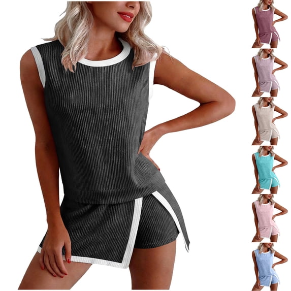 JSKUMAR Women's 2 Piece Sets Ribbed Knit Tank Top and Split Lined Skirt Summer Lounge Matching Suit (Dark Gray,L)