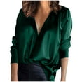 thumbnail image 1 of JSKUMAR Women's Blouses Satin Silk Shirts Casual Loose Long Sleeve V Neck Office Work Tunic Tops Dressy Shirt Green,M, 1 of 5