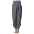 thumbnail image 1 of JSKUMAR Women's Casual Loose Wide Leg Yoga Pants Mid Rised Stretchy Solid Harem Pant Workout Breathable Capri Pants Pockets Dark Gray,XL, 1 of 6