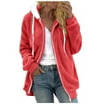 thumbnail image 1 of JSKUMAR Women's Fuzzy Sherpa Long Sleeve Hoodies Jackets Zipper Oversized Super Soft Comfy Fall Winter Coat Solid Outerwear Red,XL, 1 of 6