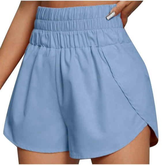 JSKUMAR Women's High Waisted Side Split Casual Loose Beach Shorts Workout Shorts Solid Yoga Athletic Running Shorts Blue,XL