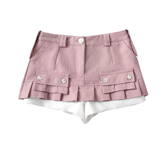 JSKUMAR Women's Low Rise Cargo Shorts with Lined Buttons Ruffled Skirt Shorts Vintage A Line Short Pants Pink,S