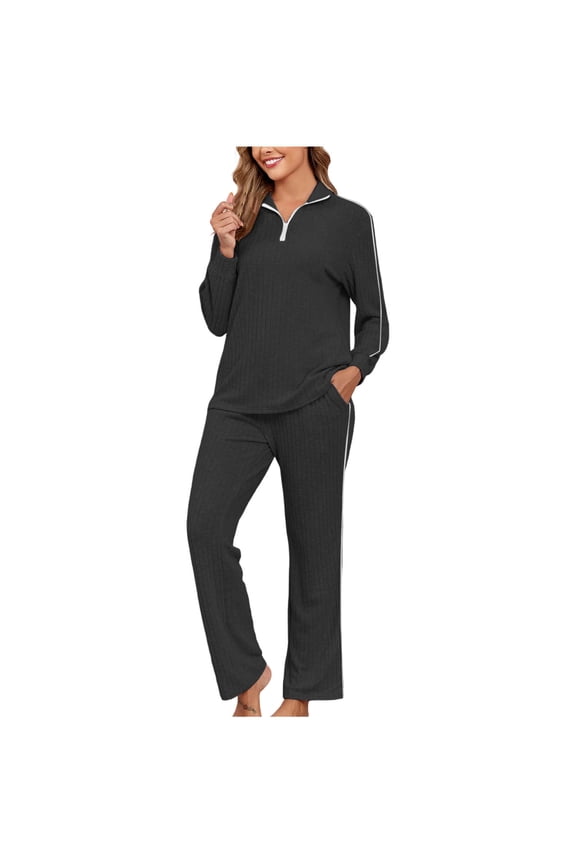 Women's Pajamas Set Loungewear Nightsleep Long Sleepwear Soft Comfortable 2 Pick Pullover Tracksuit with Pockets (Black,2XL)