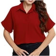 thumbnail image 1 of JSKUMAR Women's Plus Tops Short Sleeve Loose Fit Casual Shirts Pullover Blouses Red,XL, 1 of 7