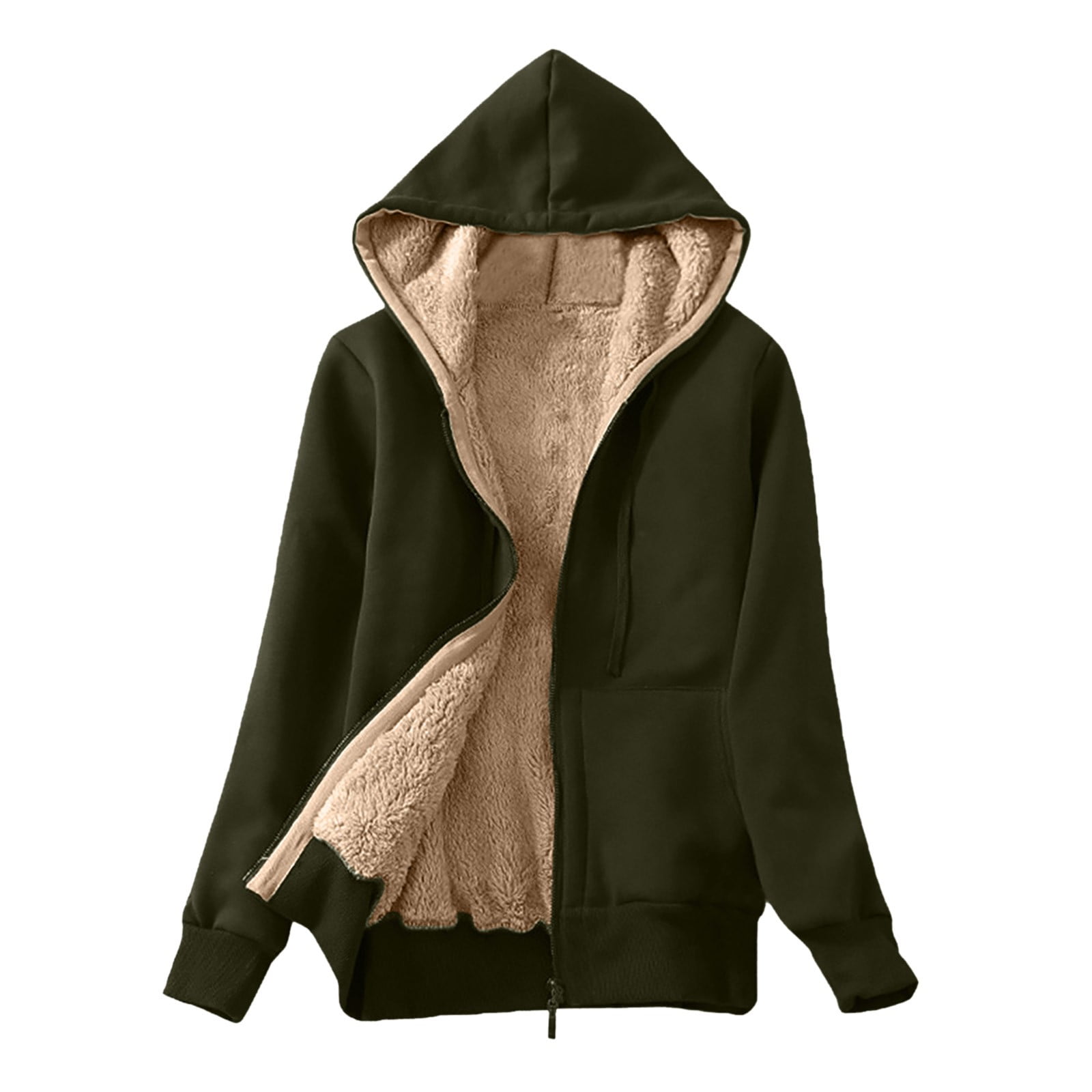 JSKUMAR Women's Thermal Sherpa Fleece Lined Hooded Coat Long Sleeve Zip up  Kangaroo Pocket Solid Warm Jacket Brown,XXL