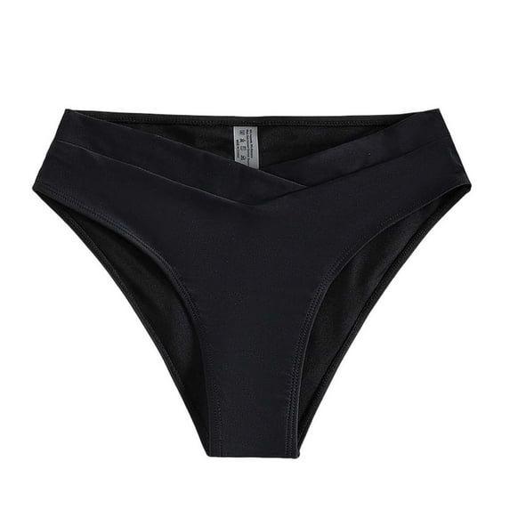 JSKUMAR Women's V Cross High Waist Full Coverage Bikini Bottom Mid Rise Ruched Sides Swimwear Bottoms (Black,M)