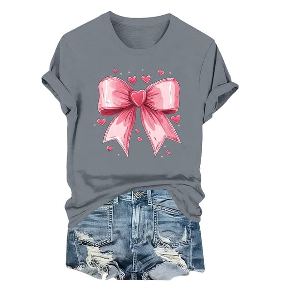 JSKUMAR Women's Valentines T-Shirt Cute Love Heart Graphic Tees Casual Short Sleeve Crew Neck Pullover Trendy Tops (Gray-13,3XL)