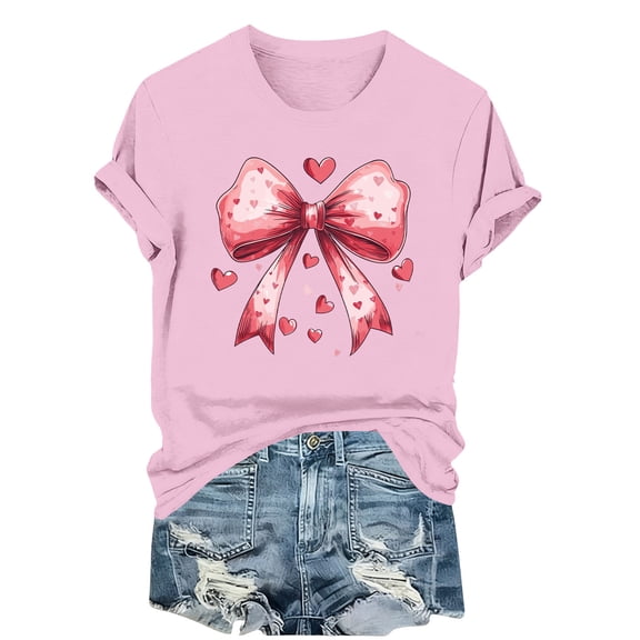 JSKUMAR Women's Valentines T-Shirt Cute Love Heart Graphic Tees Casual Short Sleeve Crew Neck Pullover Trendy Tops (Pink-4,S)