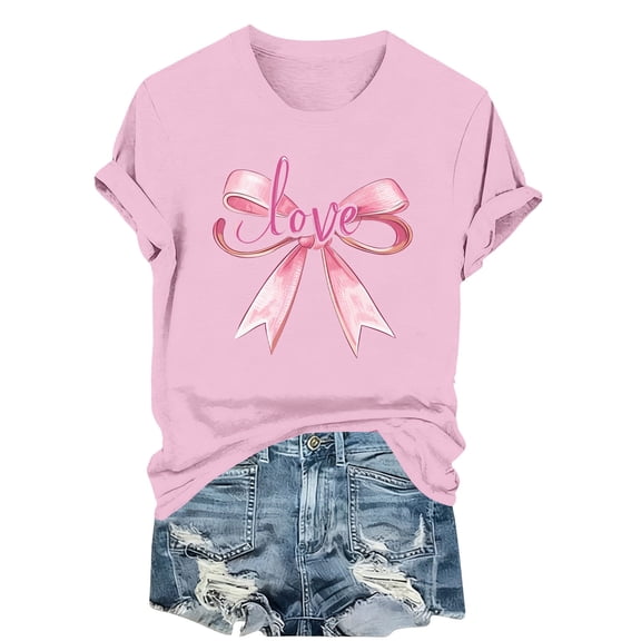 JSKUMAR Women's Valentines T-Shirt Cute Love Heart Graphic Tees Casual Short Sleeve Crew Neck Pullover Trendy Tops (Pink-7,M)