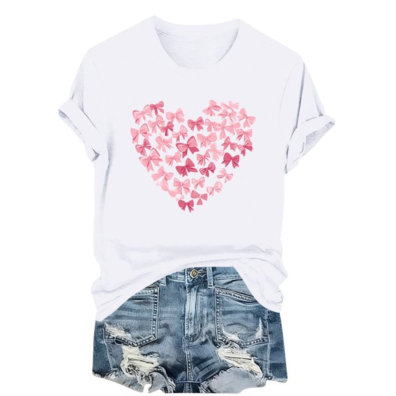 JSKUMAR Women's Valentines T-Shirt Cute Love Heart Graphic Tees Casual Short Sleeve Crew Neck Pullover Trendy Tops (White,L)