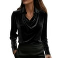thumbnail image 1 of JSKUMAR Women's Velvet Cowl Neck Tops Casual Long Sleeve Dressy Shirts Vintage Elegant Tunic Blouses Holiday Party Outfit (Black,XL), 1 of 7