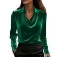 thumbnail image 1 of JSKUMAR Women's Velvet Cowl Neck Tops Casual Long Sleeve Dressy Shirts Vintage Elegant Tunic Blouses Holiday Party Outfit (Green,XL), 1 of 7