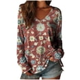 thumbnail image 1 of JSKUMAR Womens Floral Tops V Neck Long Sleeve Vintage Printed Casual Outfits Trendy Loose Pullover Shirts Fashion Blouses (Multicolor-28,XL), 1 of 3