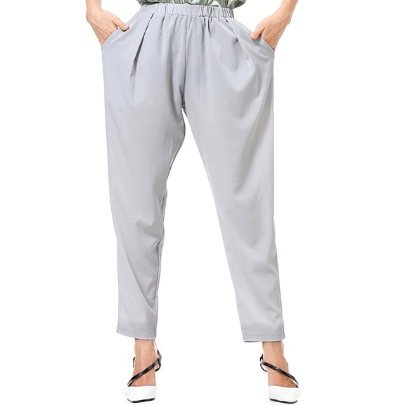 JSKUMAR Womens Palazzo Pants Stretchy Elastic Waist Loose Harem Sweatpants Stylish Tapered Skinny Leggings with Pocket (Gray,L)