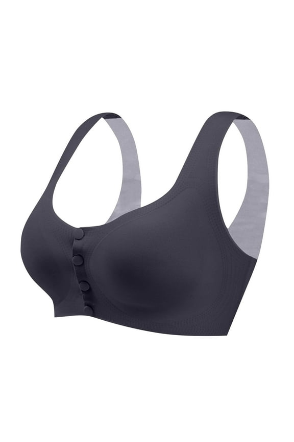 Womens Seamless Bras U-Back Fixed Cup Open Button Front No Underwire Stretchy Soft Comfy Daily Bralette (Black,XL)