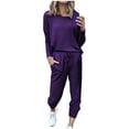 thumbnail image 1 of JSKUMAR Womens Spring 2 Piece Lounge Outfit Long Sleeve Tops High Drawstring Waist Pants Jogger Set Travel Athletic Tracksuit (Purple,2XL), 1 of 5
