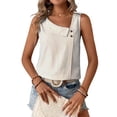 thumbnail image 1 of JSKUMAR Womens Striped Blouses Asymmetrical V Neck Striped Sleeveless Casual Tank Top Summer Stylish Tops Beige,XL, 1 of 4