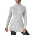 thumbnail image 1 of JSKUMR Women's Turtleneck Long Sleeve Ribbed Knit Tops Tunic Shirts Mid Length Casual Solid Pullover Blouses Gray,XL, 1 of 6