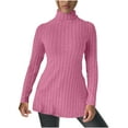 thumbnail image 1 of JSKUMR Women's Turtleneck Long Sleeve Ribbed Knit Tops Tunic Shirts Mid Length Casual Solid Pullover Blouses Hot Pink,S, 1 of 6