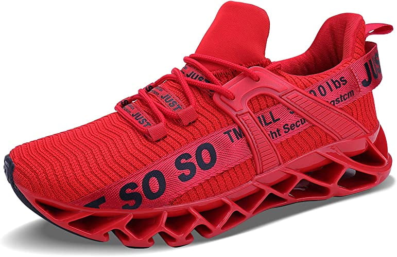 JSLEAP Mens Running Shoes Walking Non Slip Blade Type Sneakers Red