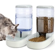JSLOVE 3.8L Automatic Dog Cat Feeder and Water Dispenser Set, 1 Gallon x 2 Gravity Pet Food Feeder and Waterer with Food Bowl for Small Medium Dogs, Puppies, Cats and Kittens,Gray